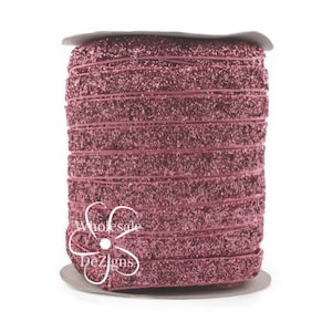 Pink Glitter Elastic 3/8&quot; Stretch Velvet Elastic - No Flake DIY Hair Ties Headbands - 3/8 inch - Glittery Elastic 1, 2, 5, or 10 Yards