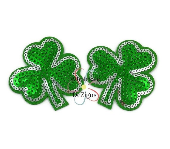 2 Gold Shamrocks Fully Embroidered Iron-On Fabric Appliqué