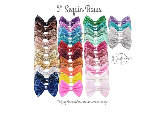 Sequin Bows 5 inches Large Shimmery Bow DIY (**No Clip**) 5" Pink Gold Silver Red Black White Teal Brook Green Aqua Royal Navy Green & More
