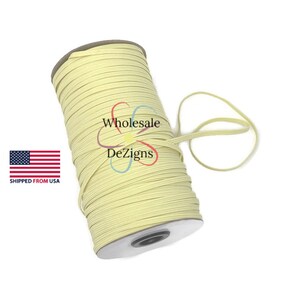 Pale Yellow Elastic 3/16&quot; Flat Skinny Elastic Foe DIY Face Mask Headbands Hair Ties Sewing Kids Babies Weddings Adults USA Ship - 5 Yards