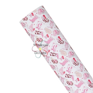Pink Cowgirl Faux Litchi Leather, Boots and Hat Leather, Rodeo Printed Craft Sheets, DIY Earrings and Bows, Craft Supplier