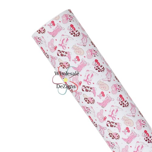 Pink Cowgirl Faux Litchi Leather, Boots and Hat Leather, Rodeo Printed Craft Sheets, DIY Earrings and Bows, Craft Supplier