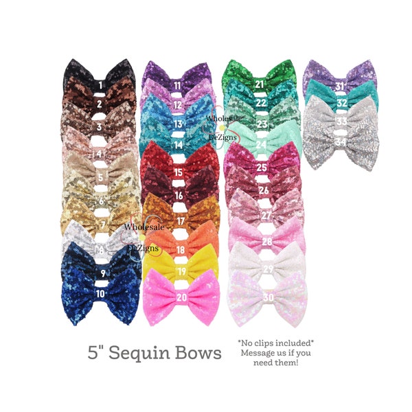 Sequin Bows 5 inches Large Shimmery Bow DIY (**No Clip**) 5" Pink Gold Silver Red Black White Teal Brook Green Aqua Royal Navy Green & More