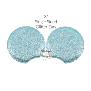 Light Blue Glitter Mouse Ears Padded Appliques Puffy Fabric Headband Hair Clip Embellishment - 3" DIY Minnie / Mickey Mouse Headbands 1 Pair