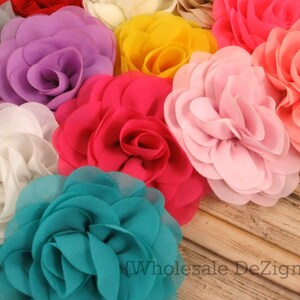 Silk Chiffon Rose Wholesale Rosette Flowers Rose Flower 3 Red, White, Ivory, Peach, Tan, Lavender, Turquoise, Navy & More image 3