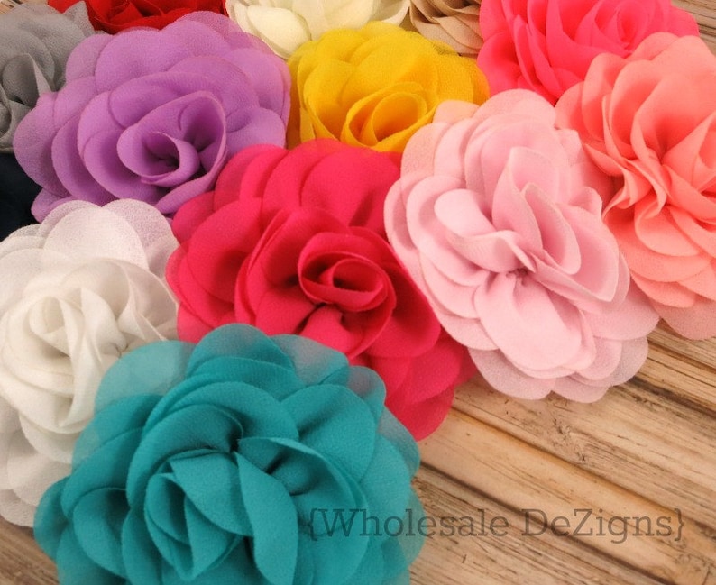 Silk Chiffon Rose Wholesale Rosette Flowers Rose Flower 3 Red, White, Ivory, Peach, Tan, Lavender, Turquoise, Navy & More image 3