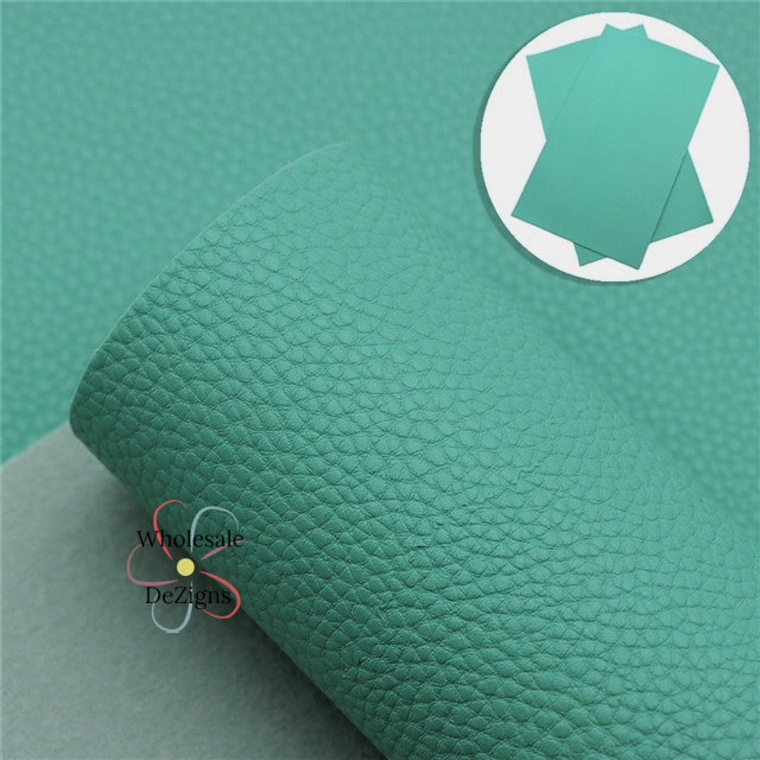 Teal Textured Faux Litchi Leather Sheet, Aqua Green Vegan Leather, DIY ...
