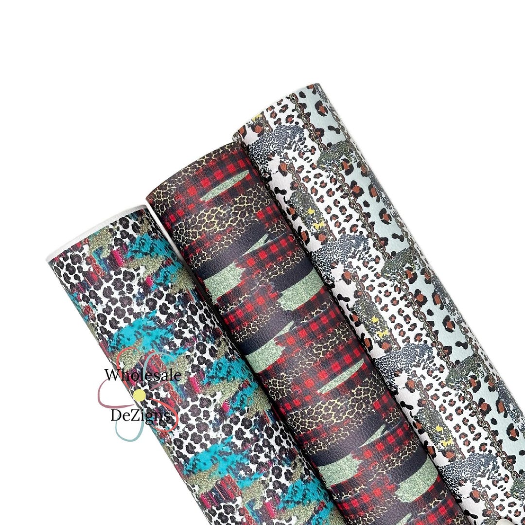 Mixed Leopard Print Faux Leather Sheet - Cheetah Turquoise Plaid Animal ...