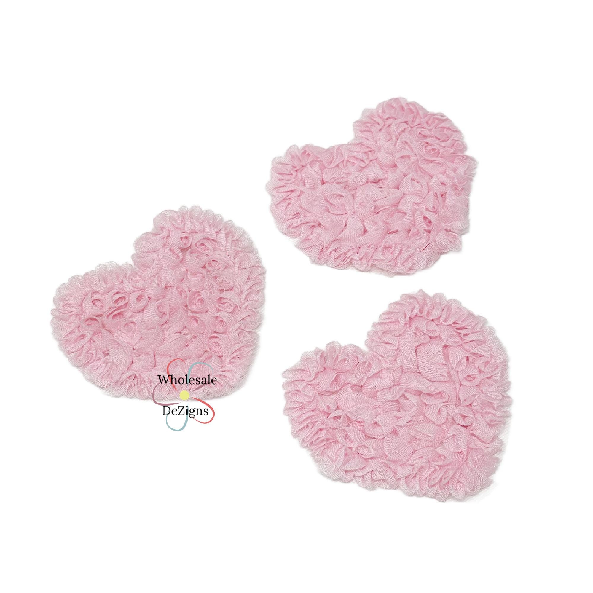 Light Pink Heart Appliques, Pink Rosette Hearts, Small Fabric Valentines Hearts Patch, DIY Headband Hair Clip Clothing Decoration, 2.5"
