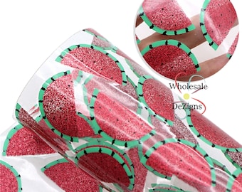 Sliced Glittery Watermelon Clear Jelly Sheets Summer Fruit Melons Synthetic Sheet 7.75" x 13.25" Fabric DIY Bows Craft Material