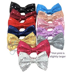 Sequin Bow Tie BOWS 4&quot; - 4.5&quot; Sequined Bows Sequins Craft Sequined Bowtie Pink Red Hot Pink Maroon Black Navy Rose Gold Silver