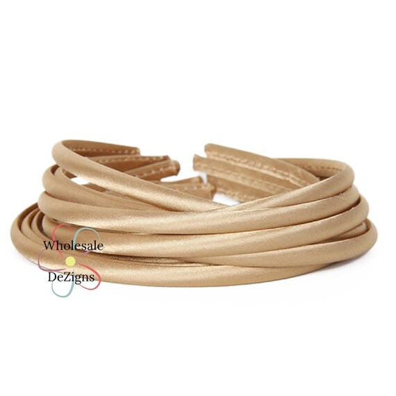 Fabric Covered Tan Satin Headbands, Plastic DIY Headband Blanks, Fits Most, Hair Accessory Supplies, Craft Birthday Party Hat, 10mm 3/8"