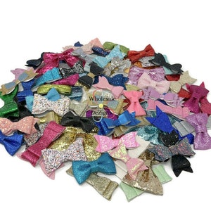 Grab Bag of Glitter Leather Bows, Sample Glitter Bow Bag, Mystery Bow Bundle, Surprise Bow Pack, Craft Bows,  Large and Small Bows, No Clips
