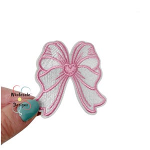 White and Pink Bow | Iron On Patch Appliques Double Bows Embroidered Patches Add to Trucker Hats Jeans Shirts Backpack Shoes Bags Phone Case