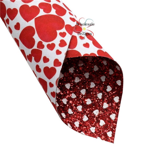 Double Sided Faux Leather Sheets Chunky Glitter Heart Love Printed