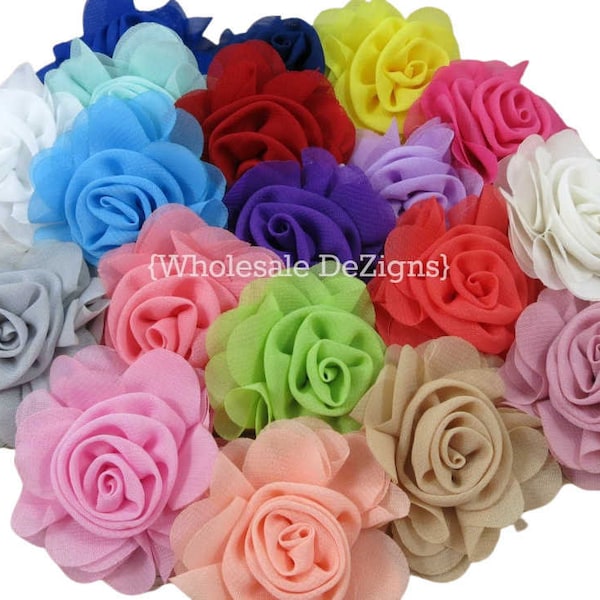 Chiffon Rosette Flowers 2.5" Choose Color & Quantity 2.5 inch Rolled Rose Rosettes Ivory White Light Pink Coral Peach Tan Red Grey Navy More