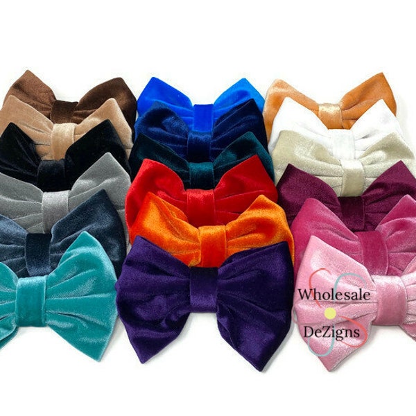 Velvet Fabric Bows You Choose  5" Bow DIY Headband Hair Clip Tan Grey Red Navy White Blue Ivory Light Pink Peach Plum Green Black Purple +