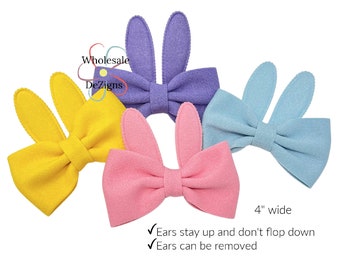 Fabric Easter Hair Bows, Bow with Bunny Ears, Pink Blue Purple Yellow Easter Bows, Easter Bow for Baby Kid, Basket Decoration, Clip Opt, 4"