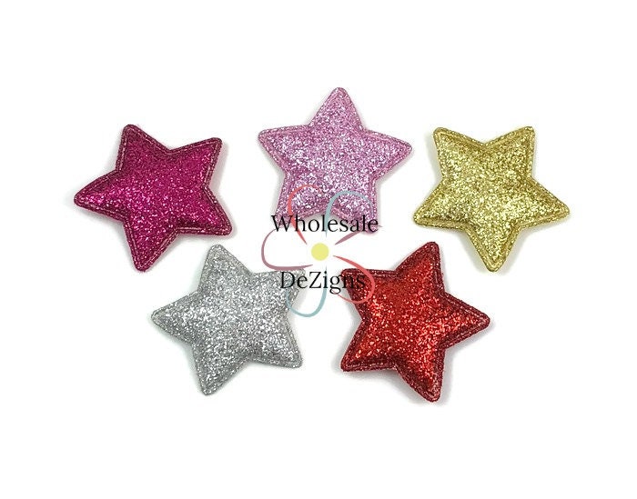 20pcs Glitter Felt backed Star Flower or Heart Appliques Craft Child decor 20mm 