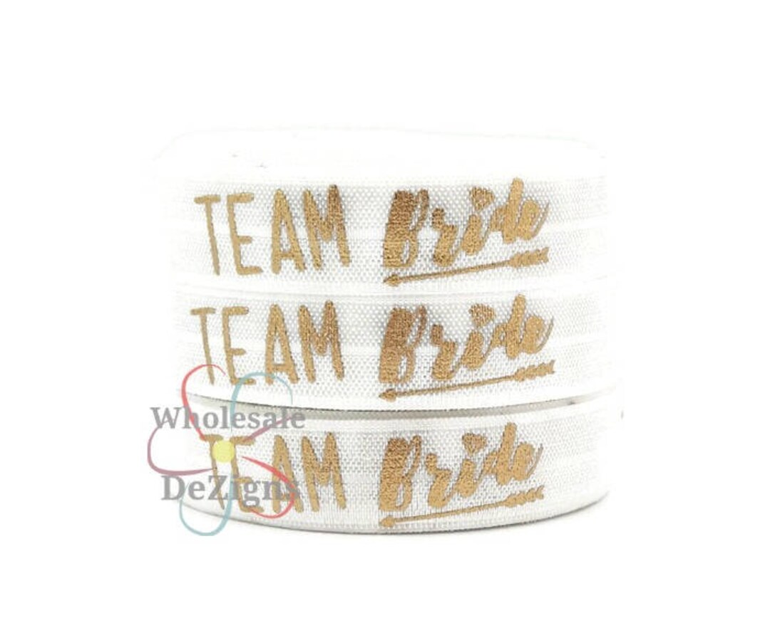 5 Yards Team Bride Gold on White Elastic FOE Fold Over 5/8" DIY ...