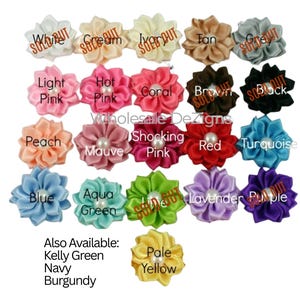 Satin Ribbon Flowers with Pearls - Small 1.5&quot; - You Choose Colors DIY Pink Green Ivory White Red Grey Tan Blue Lavender & More- Petite