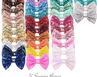 Sequin Bows 5 inches Large Shimmery Bow DIY (**No Clip**) 5&quot; Pink Gold Silver Red Black White Teal Brook Green Aqua Royal Navy Green & More