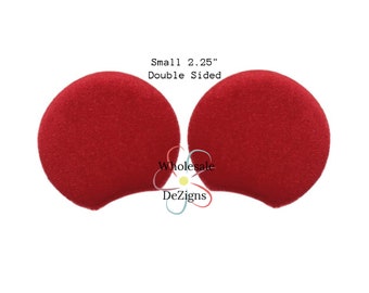 Red Velvet Mouse EARS - Double Sided Fur Soft Padded Appliques Puffy Fabric Headband Hair Clip DIY Mouse Headbands Small 2.25" - 1 Pair