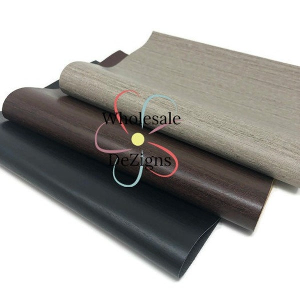 Faux Wood Leather Sheet Smooth Black Brown & Grey Synthetic Vinyl Sheets 8" x 13.5" Fabric DIY Bows Craft