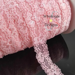 Pink Ruffled Lace Elastic - 1&quot; Flower Shapes - DIY Headbands Hair Ties - Decoration - DIY Supplies - 1 inch Premium Lace
