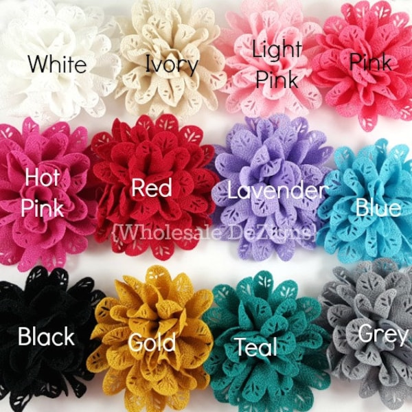 Polyester Eyelet Flower - 3.5" Ivory White Red Teal Gold Grey Light Pink Hot Pink Lavender Blue Black Pink 3.5 inches DIY Headband Supplies