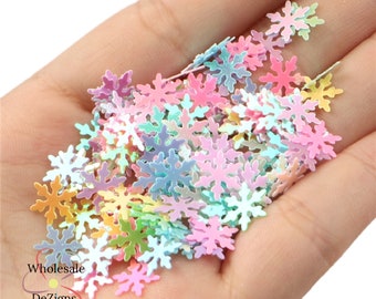 Pastel Iridescent Snowflakes Confetti, Plastic Snow Flakes Sprinkles, Winter Shaker Filler, Snowflake Table Scatters, DIY Winter Crafts