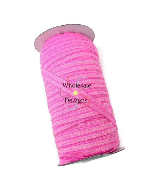 3 metres 10 mm wide foe fold over elastic soft shiny headbands crafts hot pink