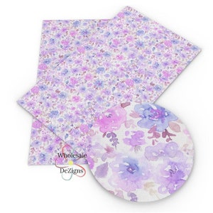 Lavender Floral Print Faux Leather Sheet Spring Lilac Printed Synthetic Vinyl Sheets 13&quot; x 7.75&quot; Fabric DIY Bows Craft Material