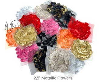 Metallic Flowers, Grab Bag Shabby Roses, 2.5" Rosettes, Fabric Roses, Millinery Flowers, Craft Flowers, Small Flowers, DIY Flowers,