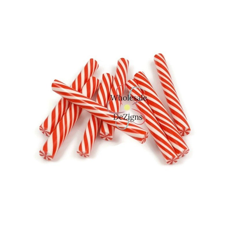 5 Red & White Peppermint Candy Cane Sticks Clay Resins Etsy