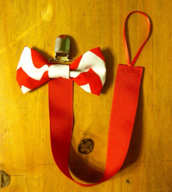 Items similar to ADORABLE Handmade Pacifier Clip Bow Tie Red White