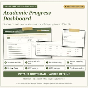 Student Attendance & Marks Tracker for Schools | Academic Progress Dashboard | Offline HTML Tool