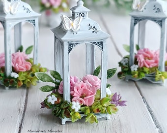 Dollhouse Miniature of Vintage Lantern with Flower Decoration