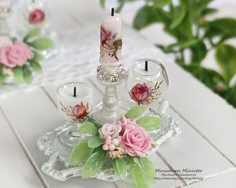 Juego de velas decorativas en miniatura para casa de muñecas - Tema blanco