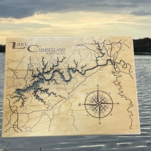 Lake Cumberland Kentucky laser engraved map