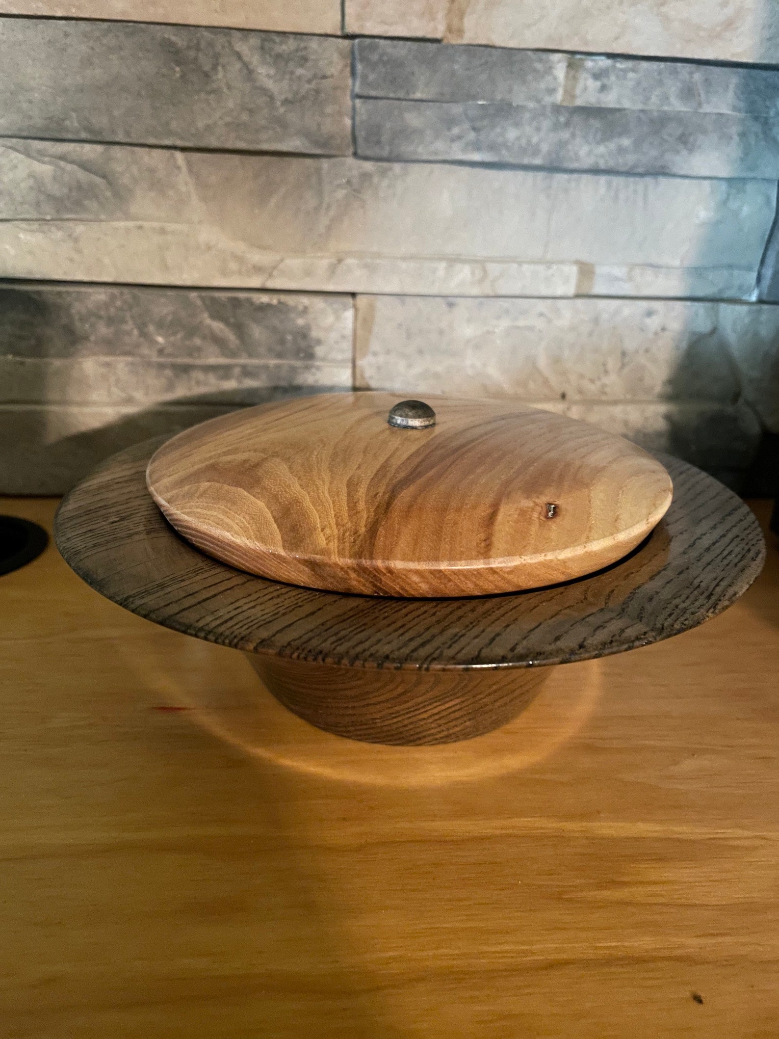 Handcrafted solid ash wooden bowl candy dish with lid Etsy