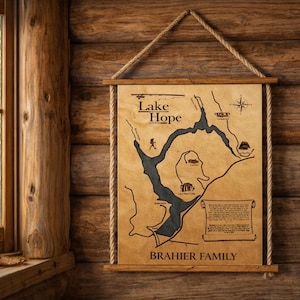 Lake Hope Wooden Map Wall Art – Engraved Cabin Decor, Personalized Sign