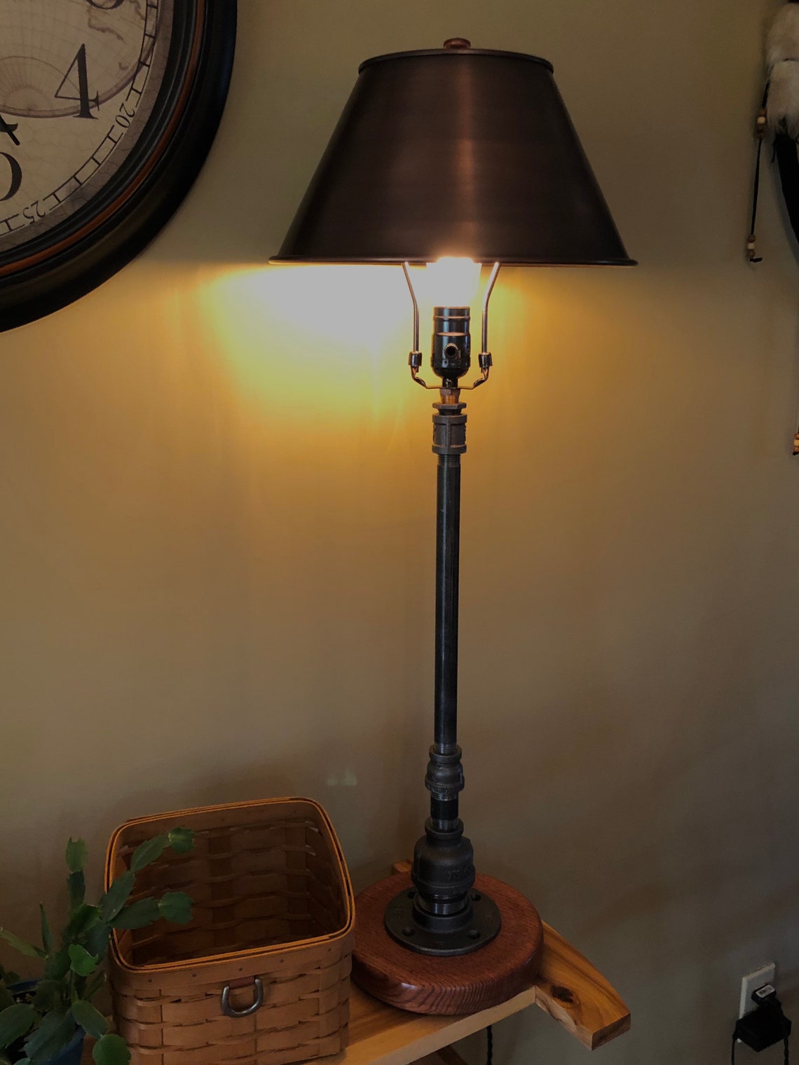 Industrial style table lamp with copper shade Etsy