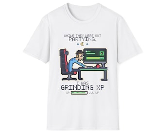 Camiseta Grinding XP Gamer, divertida camiseta retro de pixel art para gamers