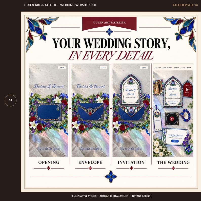Stained Glass Wedding Website Template With RSVP, Animated Envelope, 3 ...