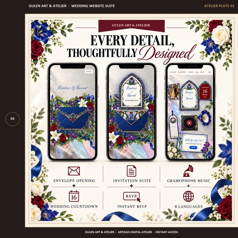 Stained Glass Wedding Website Template With RSVP, Animated Envelope, 3 ...