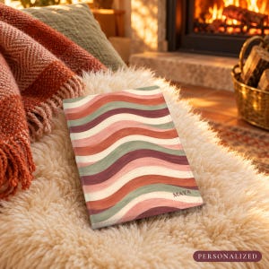 Rust Sage Retro Wavy Stripe Personalized Kindle Case for Paperwhite & Colorsoft