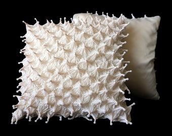 3D textured beige pillow (pillow + cover), contemporary cushions, unique room decoration, handmade 3D shibori fabric, wow effect gift