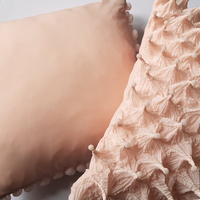 Pastel peach, pale orange solid-colored pillow, 3D bubble textured fabric, cozy unique home decoration, heat treated shibori technique 40 cm image 5