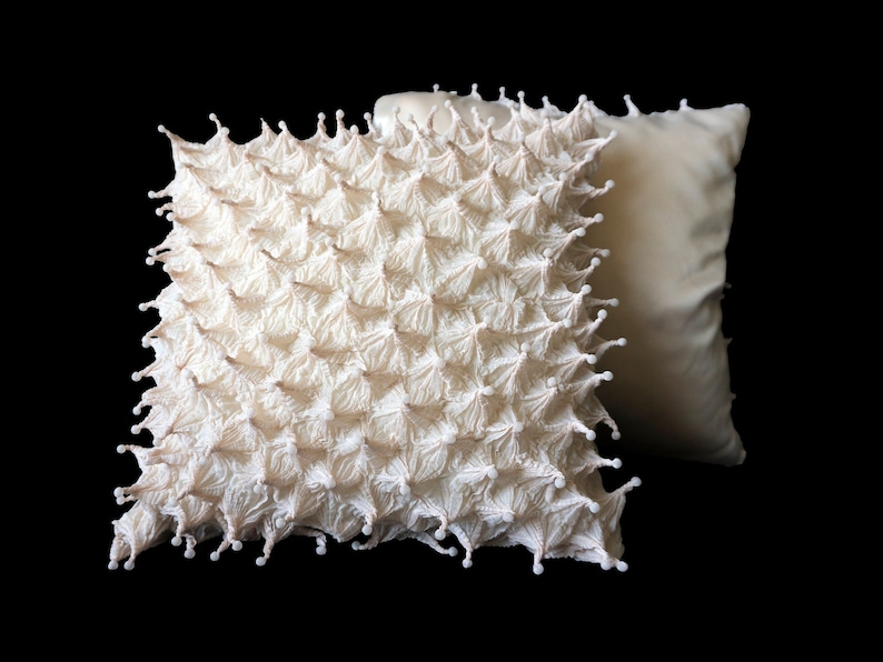 3D textured beige pillow pillow cover, contemporary cushions, unique room decoration, handmade 3D shibori fabric, wow effect gift image 1